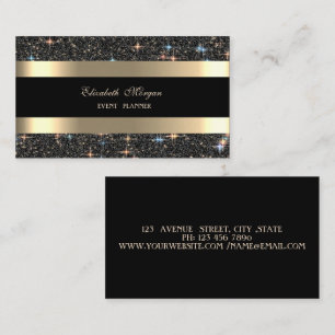 Elegante moderne gouden gestreepte zwarte glitters visitekaartje