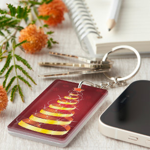 Elegante moderne gouden lint kerstboom sleutelhanger