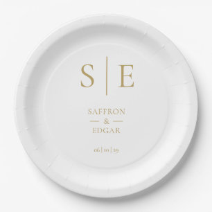 Elegante Moderne Gouden Monogram Bruiloft Papieren Bordje