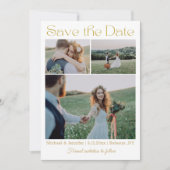 Elegante moderne gouden script 3 foto collage brui save the date (Voorkant)