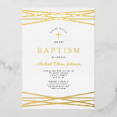 Elegante moderne gouden script doop folie uitnodiging (Voorkant)