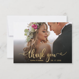 Elegante moderne gouden script foto overlay bruilo bedankkaart
