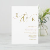 Elegante moderne gouden script monogram bruiloft kaart (Staand voorkant)