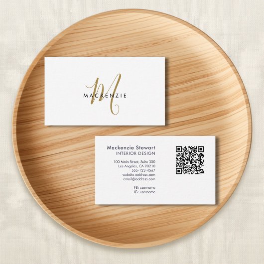Elegante moderne gouden script monogram QR-code Visitekaartje