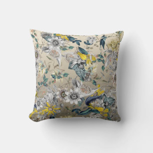 Elegante moderne Goudgrijs Geel Bloemen Kussen