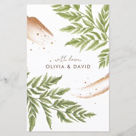 Elegante moderne groen en gouden bruiloft Menu (Achterkant)