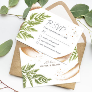 Elegante Moderne Groen en Gouden Bruiloft RSVP Kaa Kaartje