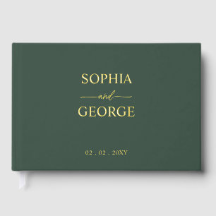 Elegante Moderne Groene en Gouden Huwelijk Gastenboek