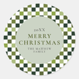 Elegante moderne groene kerstcheque ronde sticker
