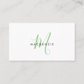 Elegante moderne groene script monogram QR-code Visitekaartje (Voorkant)