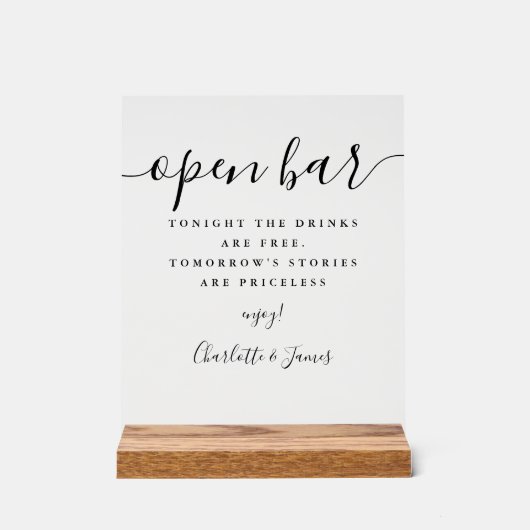 Elegante moderne handtekening script open bar acryl bord (Voorkant)