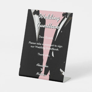 Elegante moderne homoseksuele mannen Roze trouwgas Reclamebord Met Voetstuk