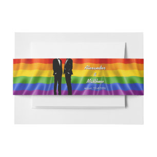 Elegante moderne homoseksuele mannen trouwen regen uitnodigingen wikkel