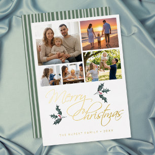 Elegante moderne hulst foto collage Kerstmis Folie Feestdagenkaart
