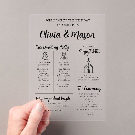 Elegante moderne infographic acryl bruiloft progra acryl uitnodigingen (Insitu (Draagbaar))