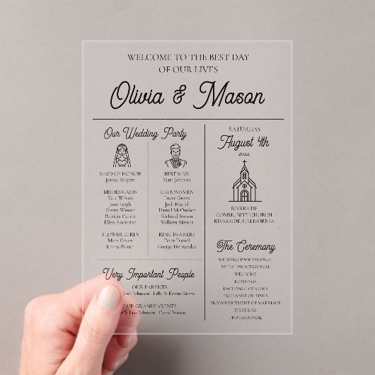 Elegante moderne infographic acryl bruiloft progra acryl uitnodigingen (Insitu (Draagbaar))