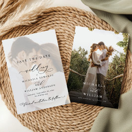 Elegante moderne kalligrafie 2-foto bruiloft save the date