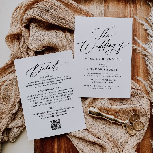 Elegante moderne kalligrafie bruiloft QR-code Kaart