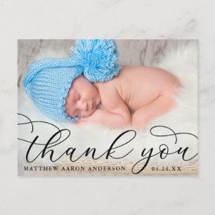 Elegante moderne kalligrafie Nieuwe baby dank je w Briefkaart