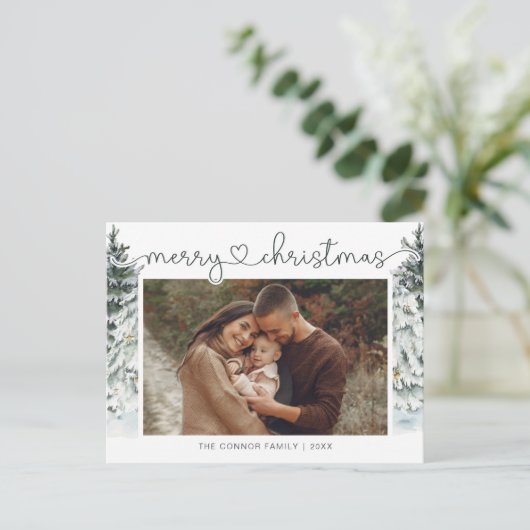 Elegante moderne kalligrafie Vrolijke Kerstfoto Briefkaart (Staand voorkant)