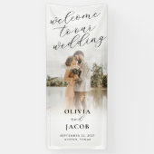 Elegante moderne kalligrafie Welkom foto bruiloft Spandoek (Verticaal)
