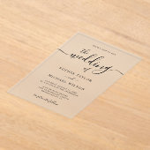 Elegante moderne kalligrafie zwart & wit bruiloft acryl uitnodigingen (Laagn)