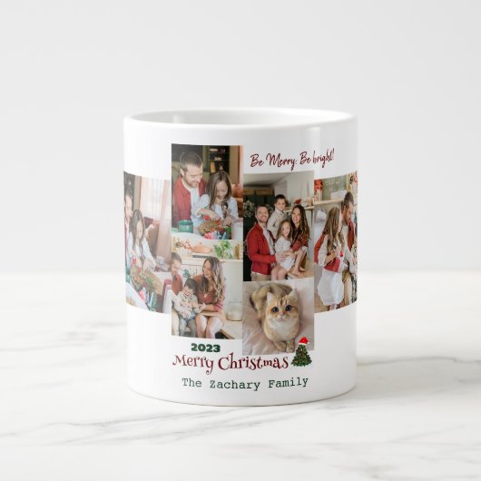 Elegante moderne kerst familie foto collage extra grote beker (Voorkant)