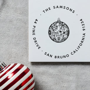 Elegante moderne kerstbubbel naam en adres rubberstempel