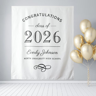 Elegante Moderne Klas van 2026 Witte Achtergrond Wandkleed
