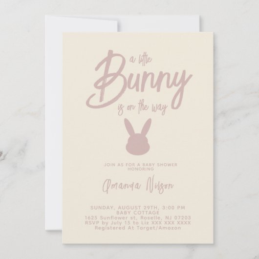 Elegante moderne konijn babyshower voor meisje kaart (Voorkant)