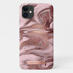 Elegante moderne koperen roze gouden roze marmer l iPhone 11 hoesje