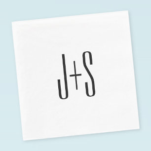 Elegante moderne koppel initials Wit & Zwart Servet