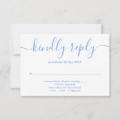 Elegante moderne korenbloem blauw script RSVP kaartje (Voorkant)
