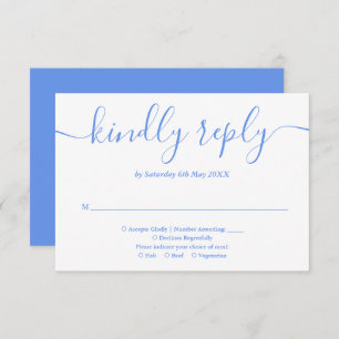 Elegante moderne korenbloem blauw script RSVP kaartje