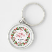 Elegante moderne krans en script Vrolijk kerstfees Sleutelhanger (Voorkant)