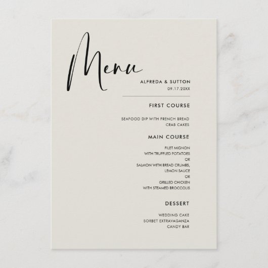 Elegante & moderne Light Sage groene bruiloft Menu (Voorkant)