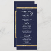 Elegante moderne marine blauw goud bruiloft progra programma (Voorkant / Achterkant)