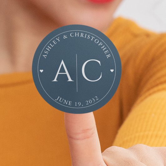 Elegante moderne marine blauwe bruiloft ronde sticker