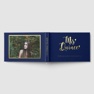 Elegante moderne marine gouden foto Quinceañera Gastenboek