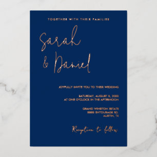 Elegante moderne marine roze minimalistische bruil folie feestdagenkaart