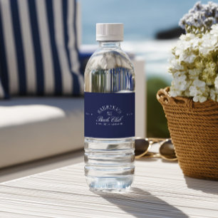 Elegante moderne marineblauwe vrijgezellenfeestje waterfles etiket