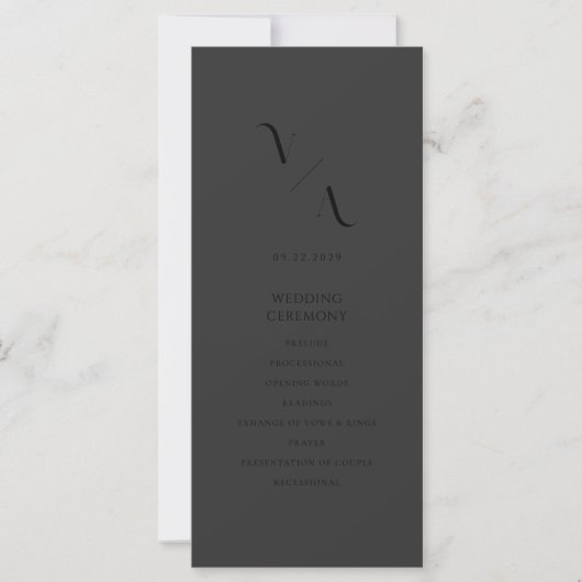 Elegante moderne matte zwarte bruiloft programma (Voorkant)