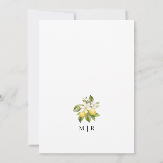 Elegante moderne mediterrane citroen bruiloft kaart (Achterkant)