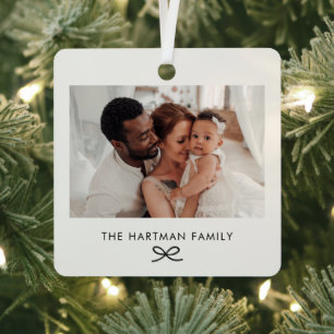 Elegante moderne minimale boog familie foto kerst metalen ornament