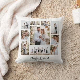Elegante moderne minimale fotocollage bruiloft kussen