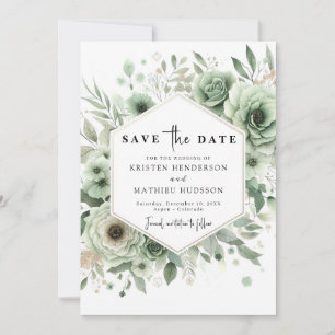 Elegante moderne minimale salie groene bruiloft save the date