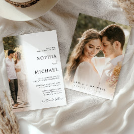 Elegante moderne minimalistische 2 foto bruiloft kaart