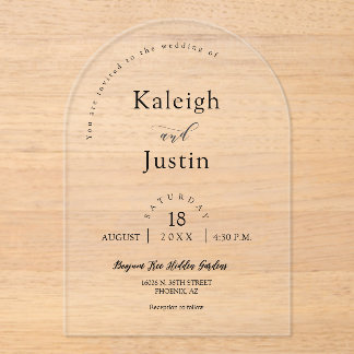 Elegante moderne minimalistische Boho Arch bruilof Acryl Uitnodigingen