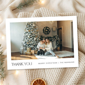 Elegante moderne minimalistische familiefoto Kerst Bedankkaart
