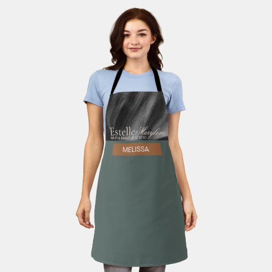 Elegante moderne minimalistische groene haarstudio schort (Gedragen)